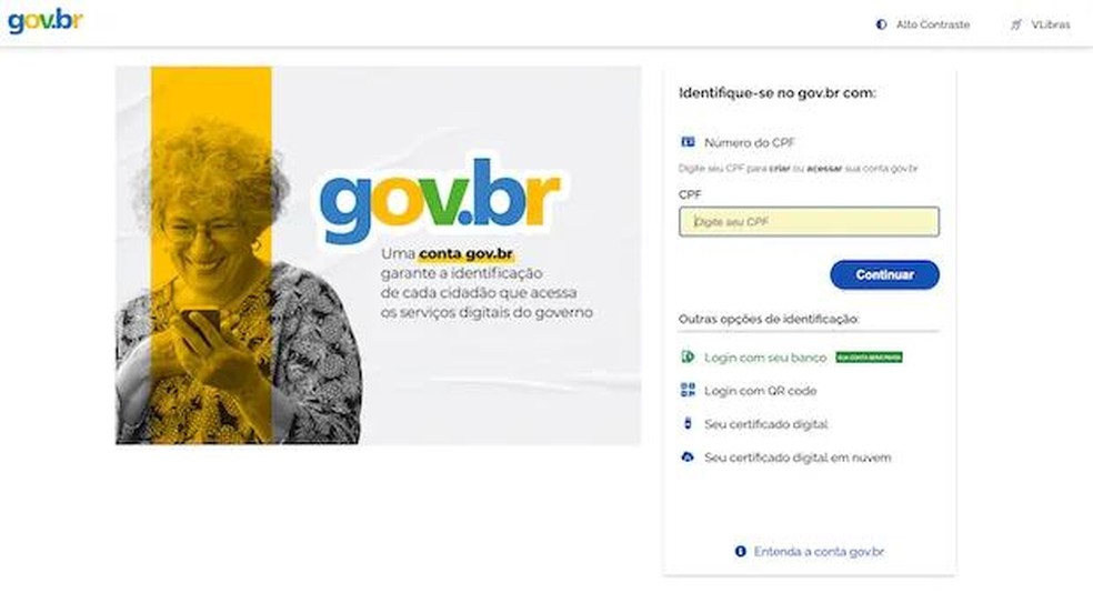 É necessário ter uma conta gov.br para realizar a solicitação — Foto: ( gov.br/ Reprodução)