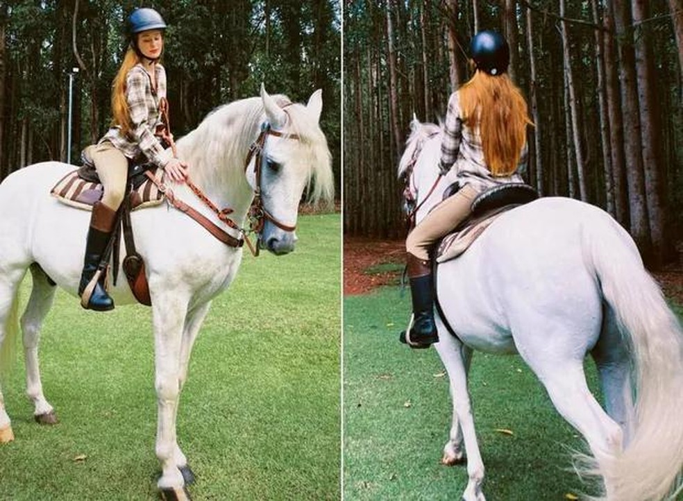 Marina Ruy Barbosa devidamente paramentada para cavalgar com Dourado — Foto: ( Instagram/ @marinaruybarbosa/ Reprodução)
