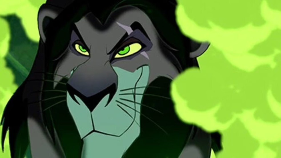 Leões de juba preta são fortes e bem nutridos, quadro que não representa o personagem Scar, do filme 'O Rei Leão' — Foto: Disney/ Reprodução