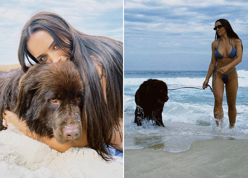 Rafa Kalimann e sua cachorra, Fofoca, curtindo a areia e o mar — Foto:  Instagram/ @RafaKalimann / Reprodução