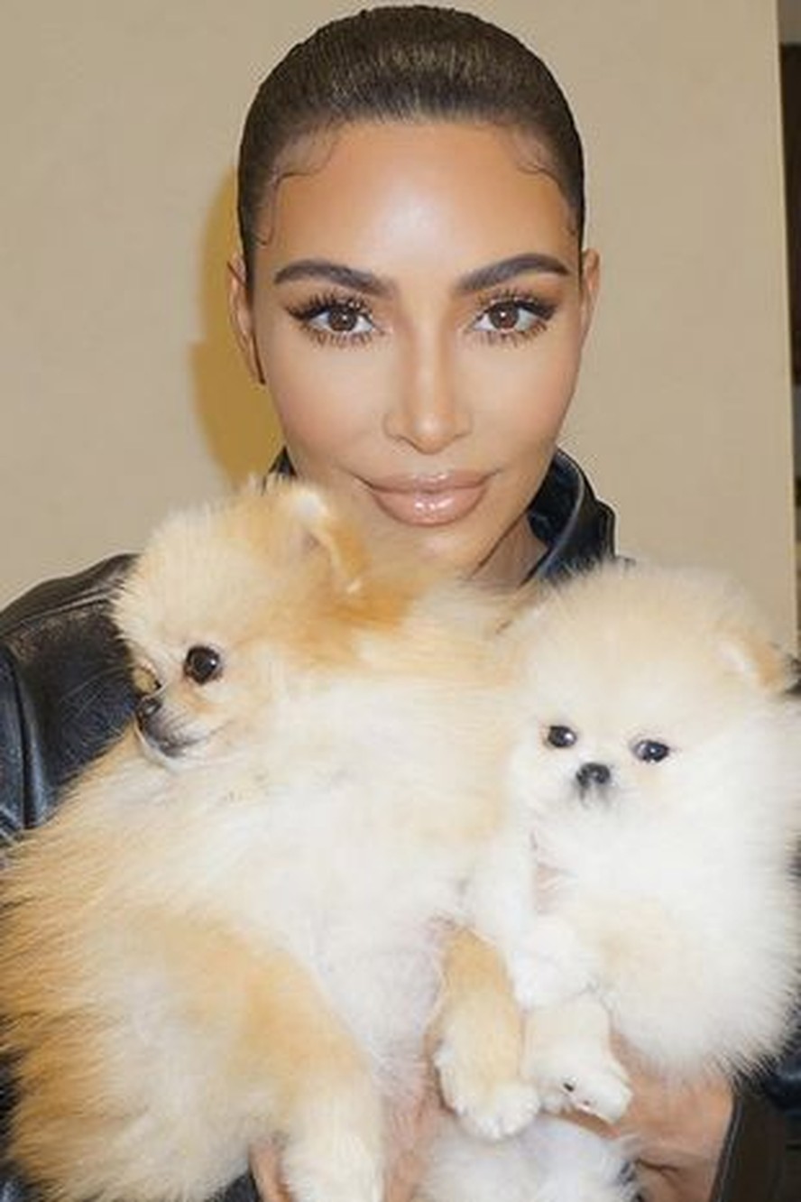 Kim Kardashian com dois dos seus cachorros