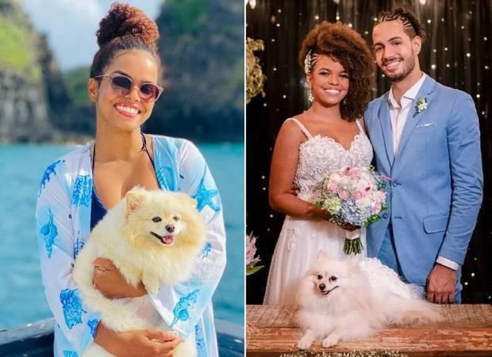 Jennifer Nascimento é tutora da cachorra Sol, que até participou do casamento da atriz com Jean Amorim — Foto: ( Instagram/ @jeniffer_nascimento/ Reprodução)