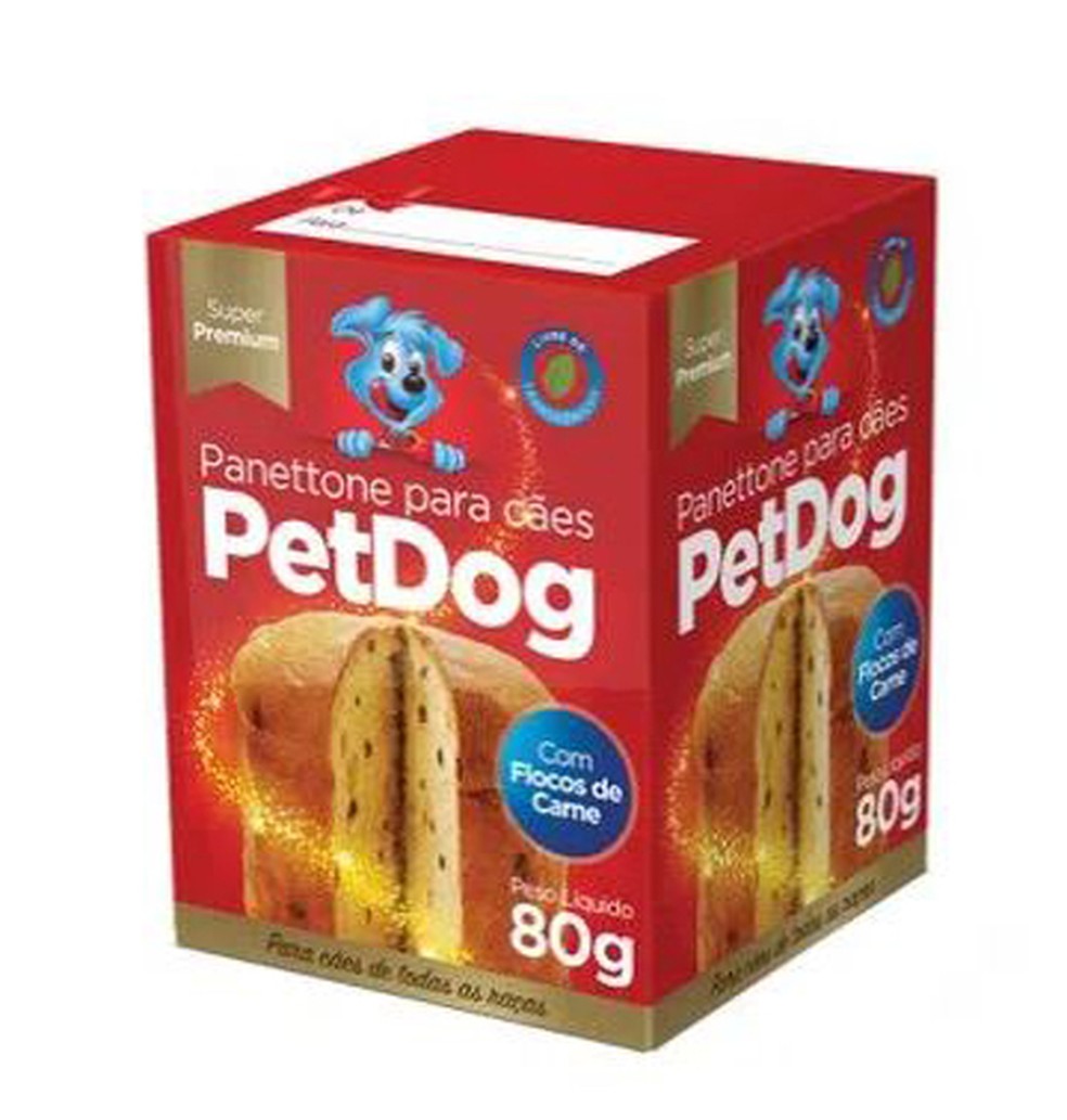 Panettone com Flocos de Carne para Cães Pet Dog. A partir de R$ 9,90, na Cobasi — Foto: Cobasi/ Divulgação
