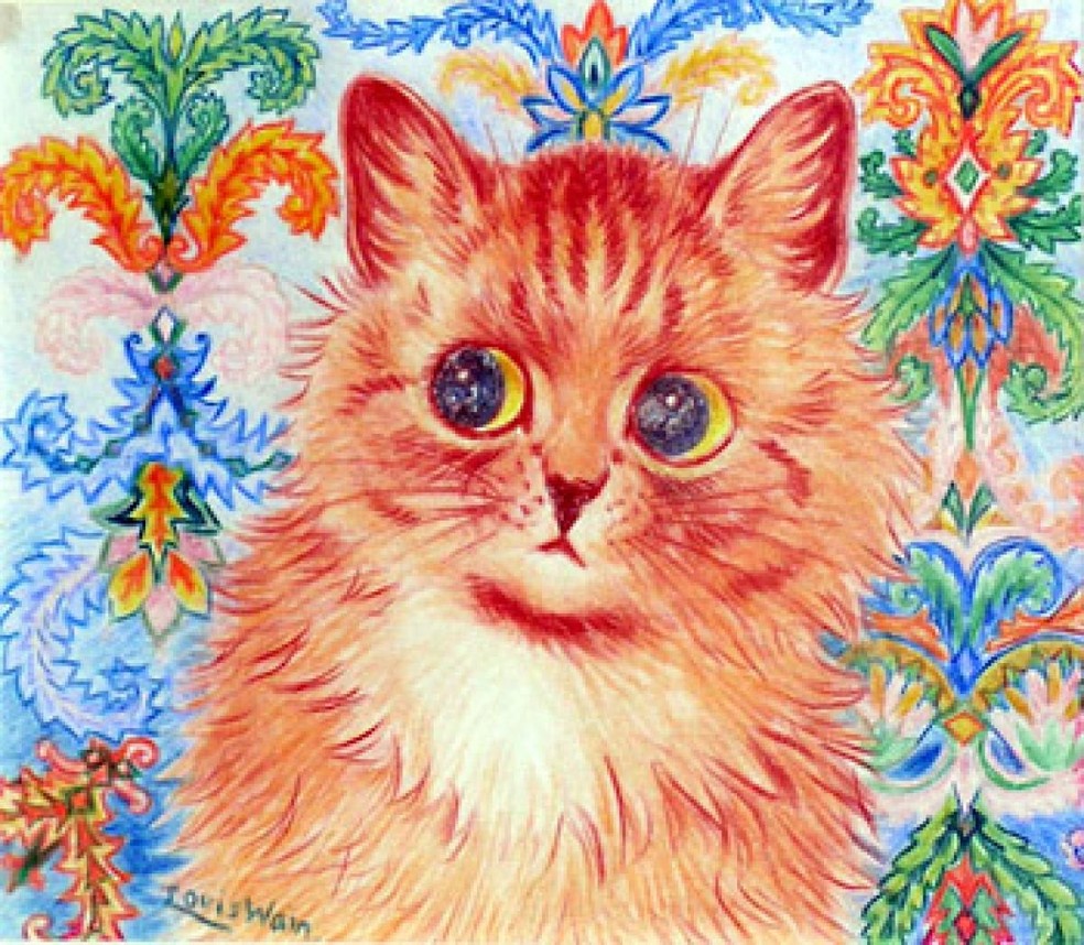 Obra do artista e ilustrador Louis Wain. O tamanho exagerado dos olhos dos gatos era a marca registrada de Louis — Foto: ( Flickr/ irene molina/ CreativeCommons)