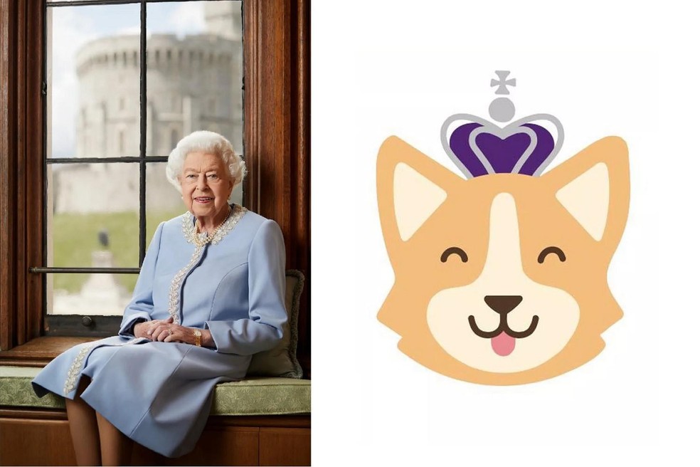 Rainha Elizabeth II e PJ, o emoji que celebra o seu Jubileu de Platina — Foto: ( Instagram/ @theroyalfamily/ Reprodução / Twitter/ @theroyalfamily/ Reprodução / Montagem Vida de Bicho )