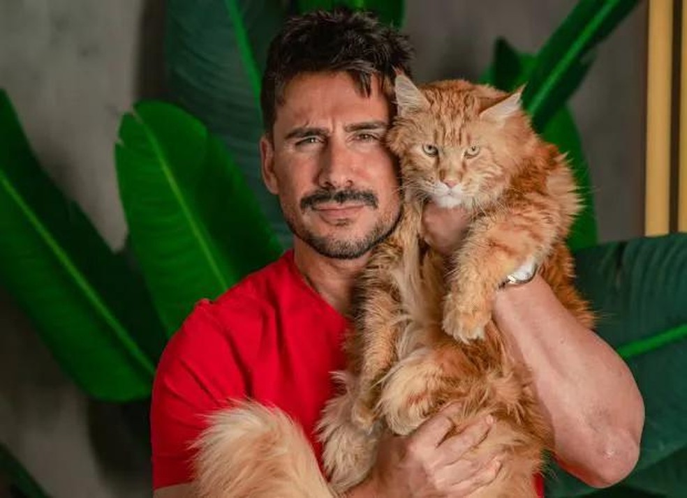 Julio Rocha com o gato Smith Jr  — Foto: Julio Rocha/ Arquivo pessoal