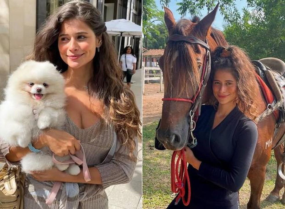 Isadora Cruz com uma das cadelas das quais é tutora e com um cavalo, sua paixão desde criança — Foto: ( Reprodução/Instagram)