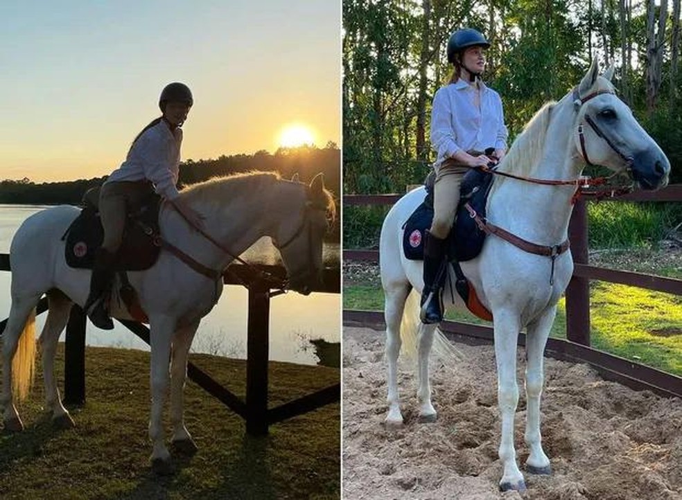 Marina Ruy Barbosa aproveita o pôr do sol com o cavalo Dourado — Foto: ( Instagram/ @marinaruybarbosa/ Reprodução)